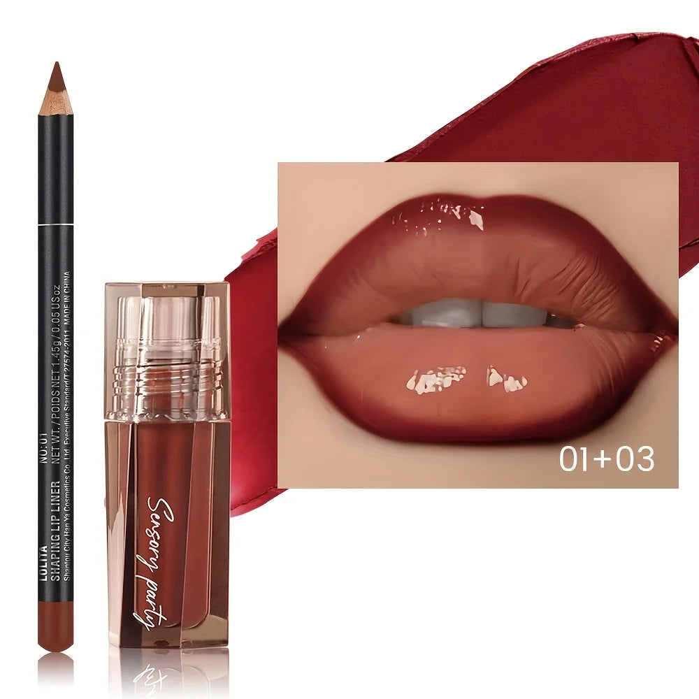 Hydrating Lip Gloss & Lip Liner Set - Define Your Lips with 3D Precision,Perfectly Versatile for Every Makeup Style