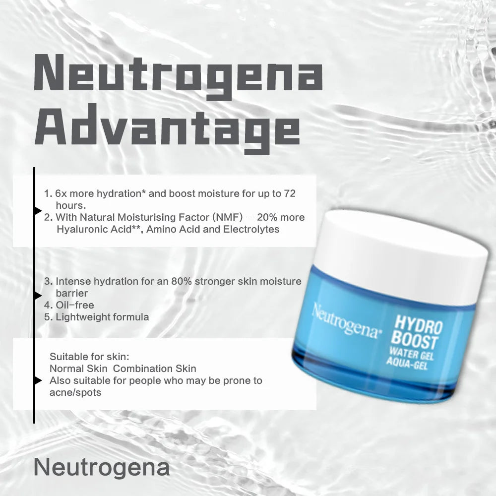 Neutrogena Hydro Boost Water Gel Moisturiser 50ml, with Hyaluronic Acid for Dry Skin, Oil-free, Up to 72 hours