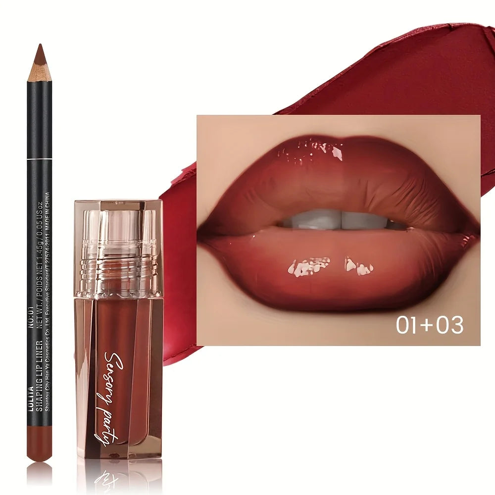 Hydrating Lip Gloss & Lip Liner Set - Define Your Lips with 3D Precision,Perfectly Versatile for Every Makeup Style