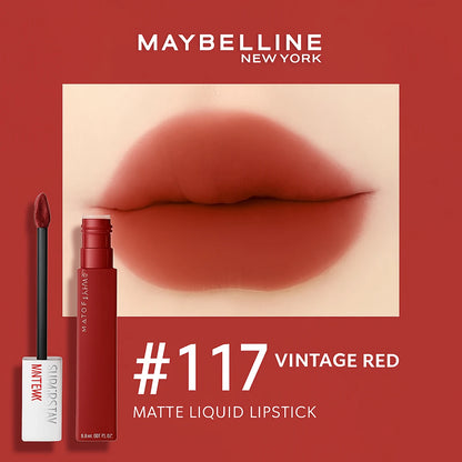 Maybelline Kiss Lipstick Matte Long-Lasting Non-Stick Cup Mirror Moisturizing #117 Retro Brick Red Glossy Lip Glaze
