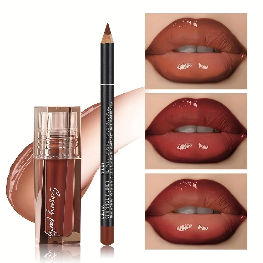 Hydrating Lip Gloss & Lip Liner Set - Define Your Lips with 3D Precision,Perfectly Versatile for Every Makeup Style