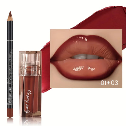 Hydrating Lip Gloss & Lip Liner Set - Define Your Lips with 3D Precision,Perfectly Versatile for Every Makeup Style
