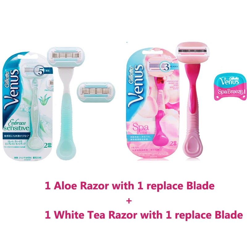 Original Gillette Venus Razor Aloe Lady Shaving Razors & White Tea Razor with Replace Blades Body Bikini Legs Arms Underarms