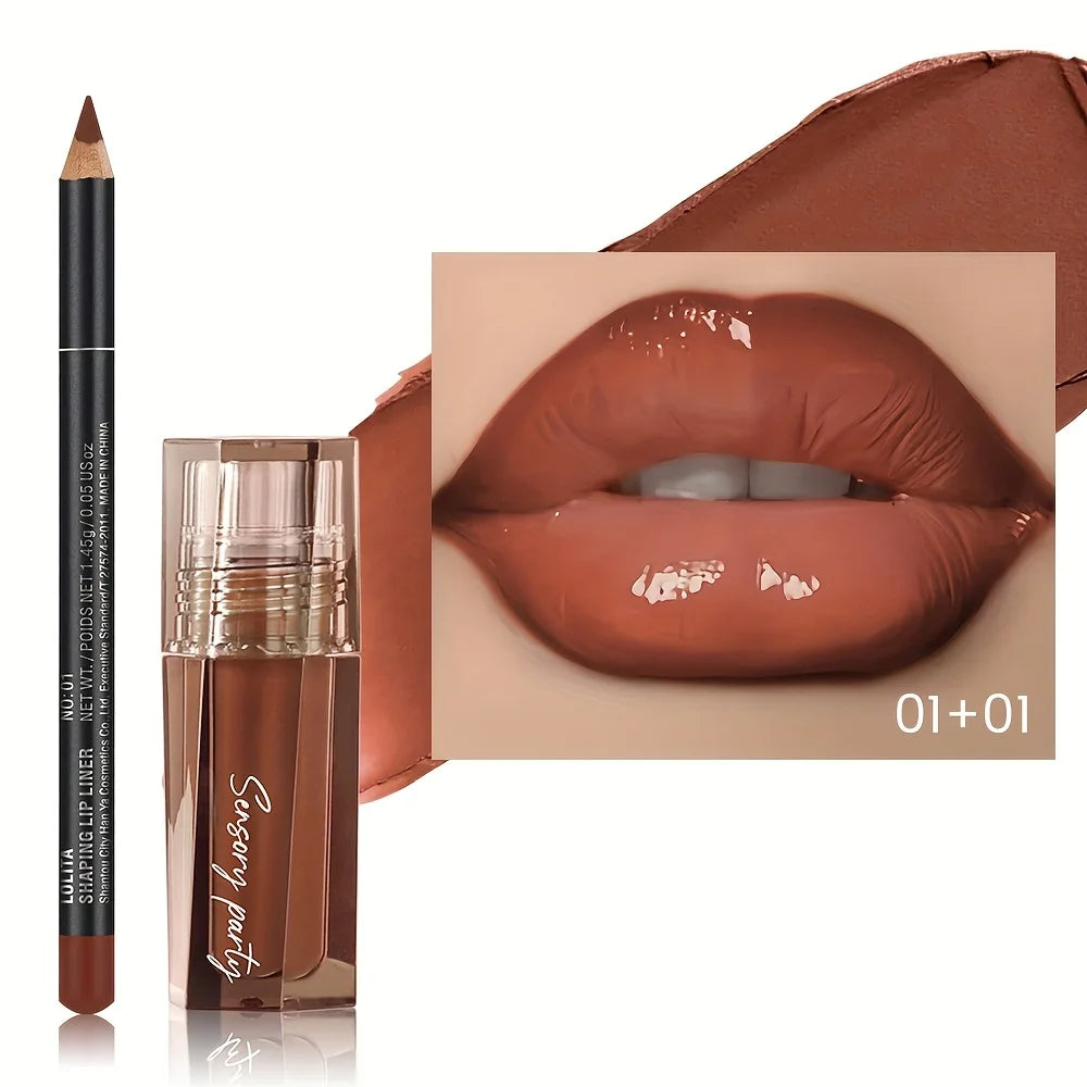 Hydrating Lip Gloss & Lip Liner Set - Define Your Lips with 3D Precision,Perfectly Versatile for Every Makeup Style